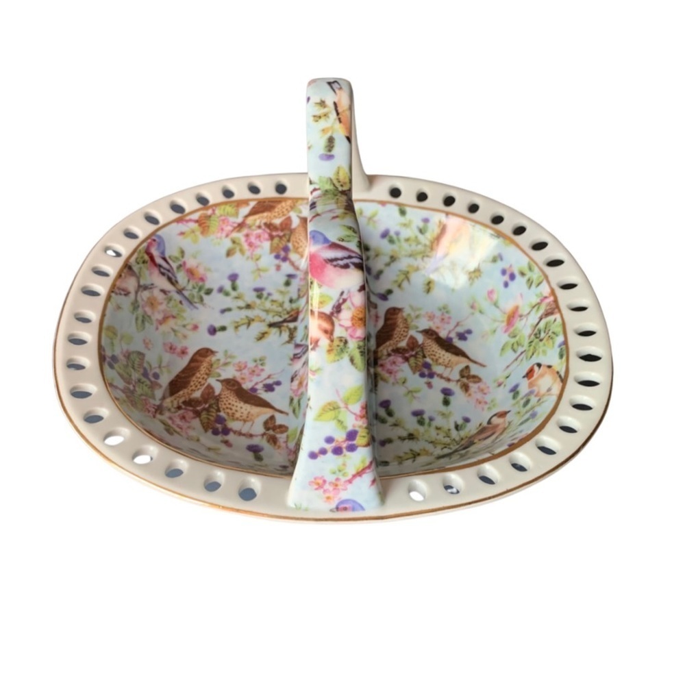 Jay & Sons Mayfair Collection Song Birds Ceramic Divided Oval Basket